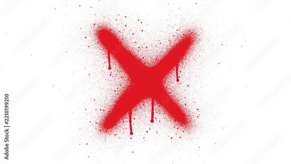 Fototapeta premium Red spray paint X mark with drips on transparent background