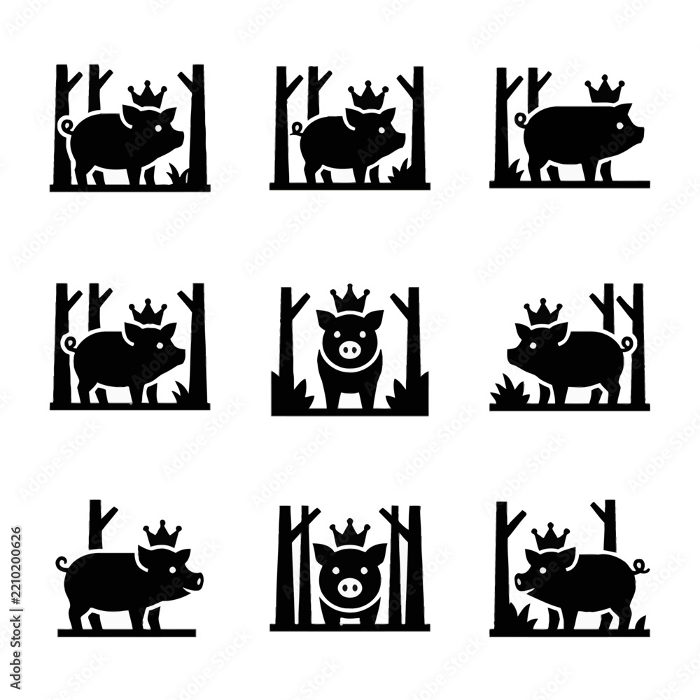 Obraz premium Vector illustration of a pink domestic pig wearing a gold royal crown with jewels, isolated on a plain background, representing concepts of luxury, leadership, and humor.