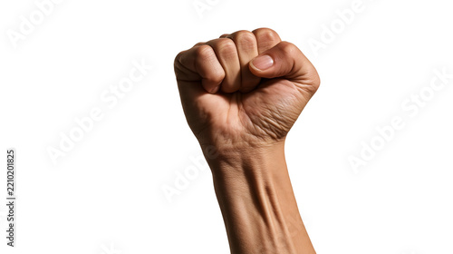Fotografie Clenched human fist raised in a gesture of strength and resistance