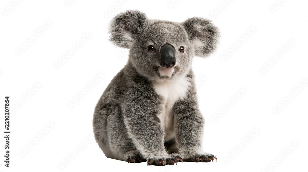 Fototapeta premium Fluffy grey koala bear sitting and looking forward