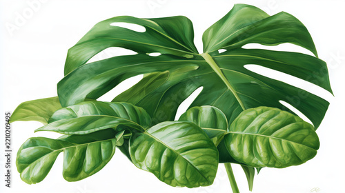 Botanical Illustration of Monstera and Makrut Lime Leaves