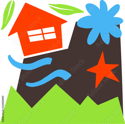 Environment Silhouette Cute Abstract Landscape Colorful Doodle Mountain Nature 1