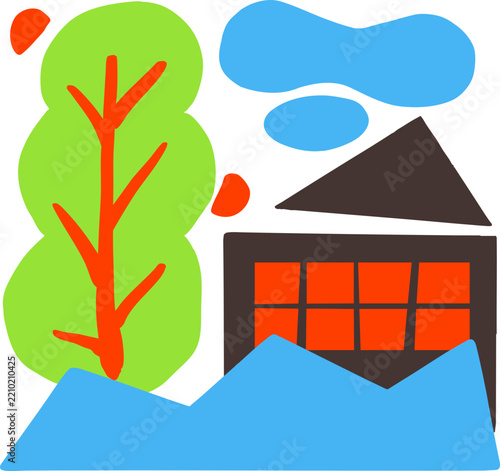 Environment Silhouette Cute Abstract Landscape Colorful Doodle Mountain Nature 3