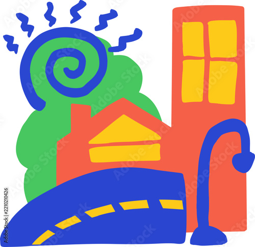 Environment Silhouette Cute Abstract Landscape Colorful Doodle Urban City 1