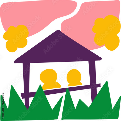 Environment Silhouette Cute Abstract Landscape Colorful Doodle Garden Village 1