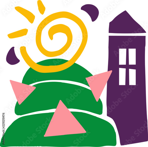 Environment Silhouette Cute Abstract Landscape Colorful Doodle Garden Village 3