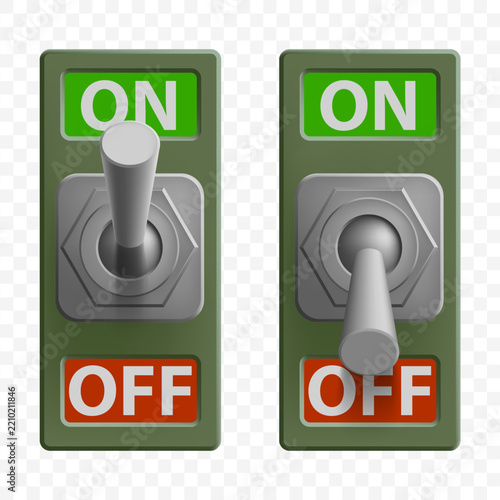 Toggle switch on and off. Set template isolated on transparent background. Vector mockup