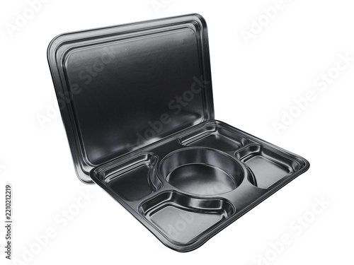 Ompreng Lunch Box Container Stainless Steel Round Center 5 Compartment 3D Render Open Perspective
