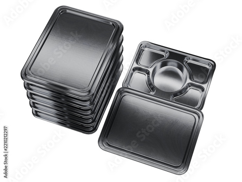Ompreng Lunch Box Container Stainless Steel Round Center 5 Compartment 3D Render Multiple Stack