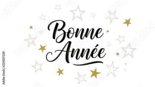 Happy New Year in elegant script with golden stars celebration