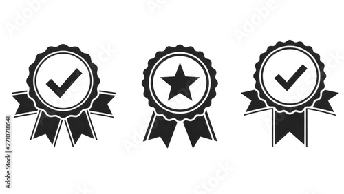 Award ribbons with checkmarks and star during quality assurance for recognition and success
