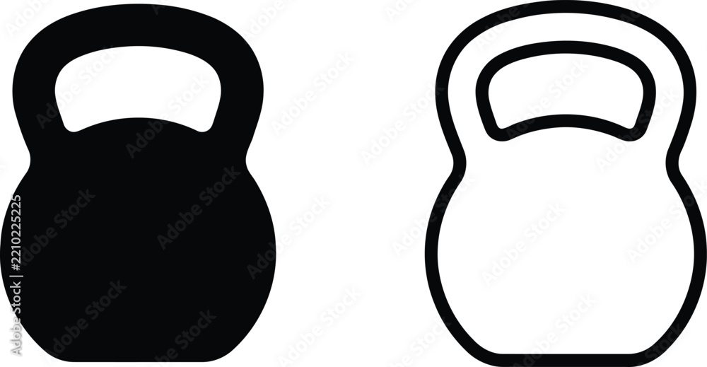 Fototapeta premium Black and outline kettlebell gym exercise equipment icons set