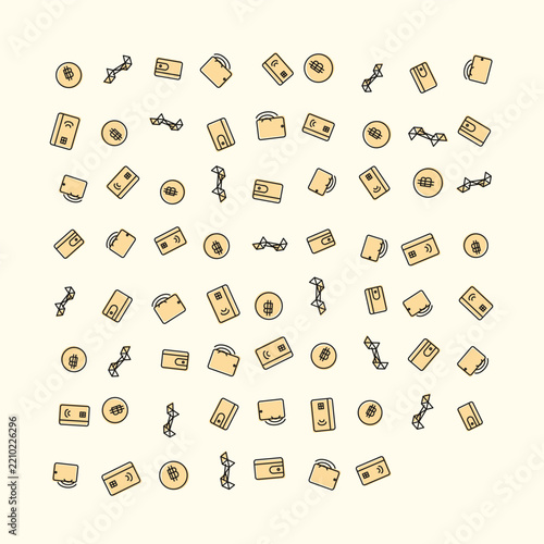 Seamless finance pattern background featuring money icons like wallets credit cards coins and transaction symbols for banking and economic design