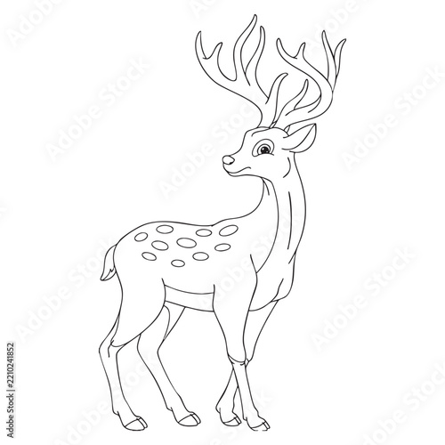 Cute Stag Deer with Large Antlers Coloring Page Vector Illustration   