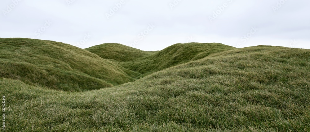 Obraz premium Gently rolling grass-covered hills under an overcast sky
