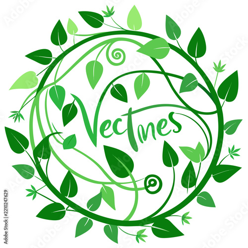Green leafy vine encircles text a vibrant vector illustration