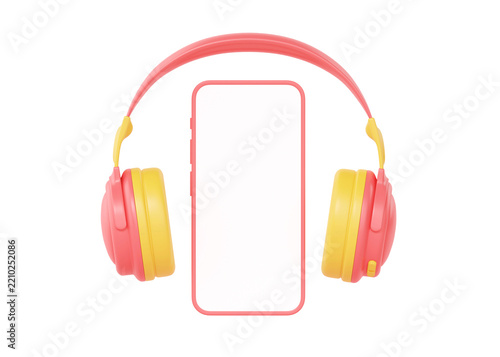 3D headphone icon with wireless audio gadget design on isolated white background. Modern headset render featuring electronic sound technology and sleek earphone device for music lovers