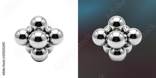 Chrome metallic sphere cluster design for abstract geometric graphics.