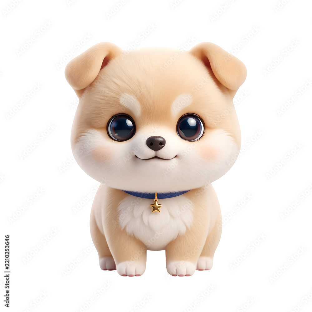 Fototapeta premium A fluffy tan puppy with large eyes sits on transparent background