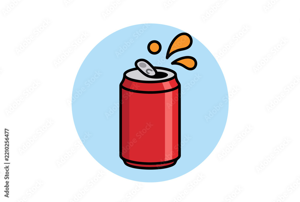 Obraz premium Red soda can with fizzy bubbles popping out for summer refreshment