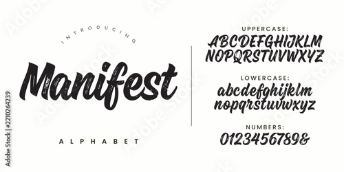 Manifest script calligraphy brush font style uppercase lowercase alphabet letters design vector