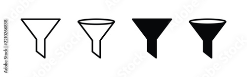 Minimal funnel and filter outline glyph icons collection