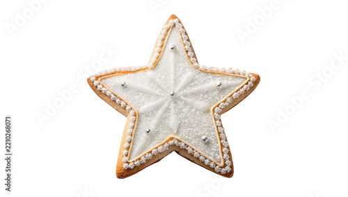 Traditional star shaped Christmas gingerbread cookie festive holiday ornament isolated on transparent background