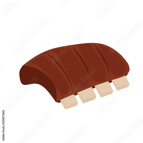Flat vector illustration of barbecue ribs. Barbecued ribs food illustration. Beef ribs vector design. Delicious and juicy beef food. Smoky beef
