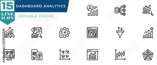 Dashboard Analytics icon set. Editable Stroke Vector Set. Line Icon.