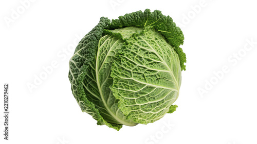 Whole fresh green savoy cabbage alternative view organic vegetable isolated on transparent background