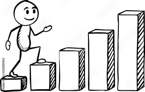 Stick Figure Climbing Bar Graph for Business Success and Growth