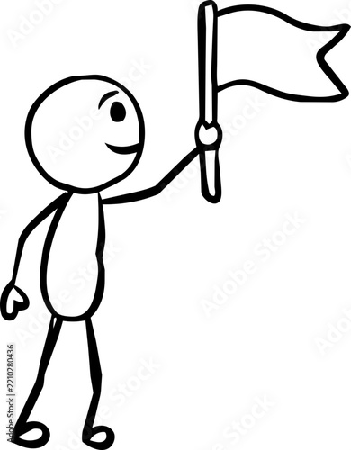 Stick Figure Holding a Flag Line Art Success Illustration