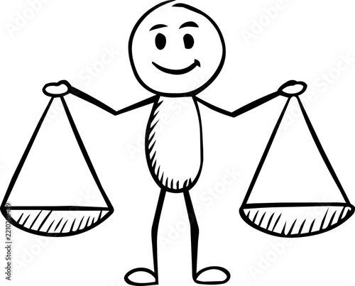 Stick Figure Illustration Holding Scales for Justice and Balance