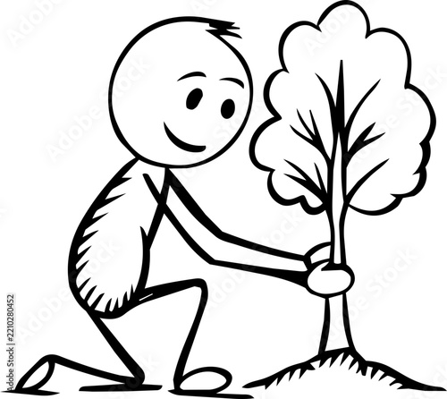 Stick Figure Character Planting Tree for Sustainability Illustration