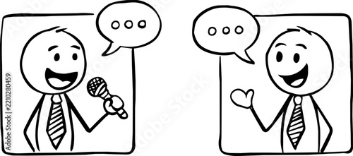 Business Video Call Cartoon Illustration with Stick Figures