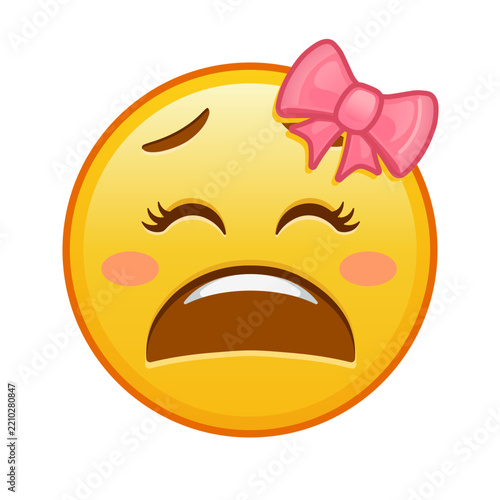 Female tired face Large yellow emoji smile