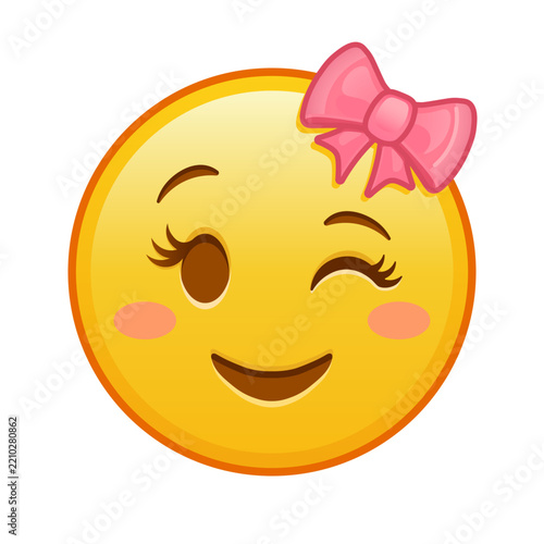 Female winking face Large size of yellow emoji