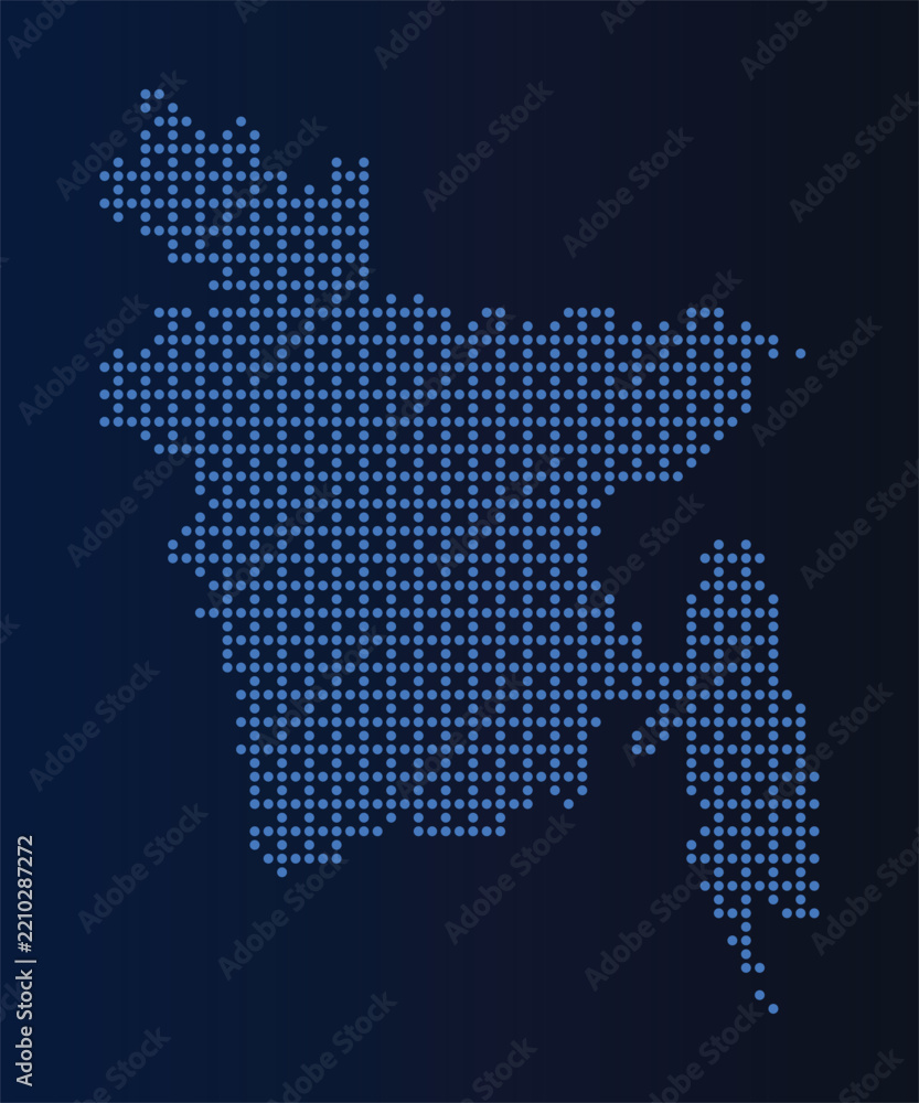 Fototapeta premium Bangladesh map made of blue dots on a dark background for digital