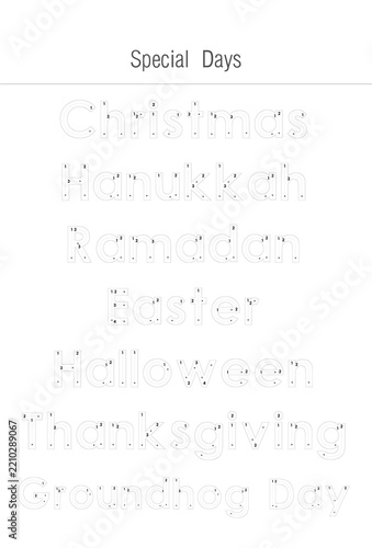 Tracing Worksheet For Kids - Special Days