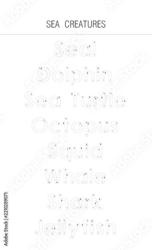 Tracing Worksheet For Kids - Sea Creatures