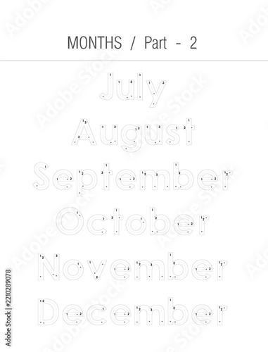 Tracing Worksheet For Kids - Months Part -2