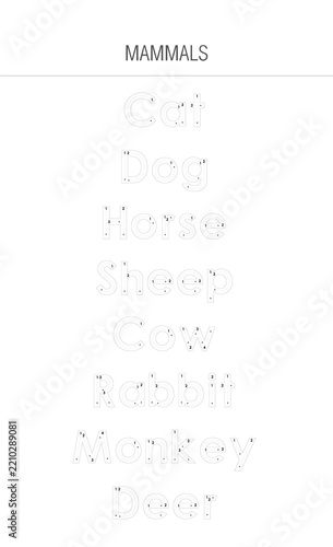Tracing Worksheet For Kids - Mammals