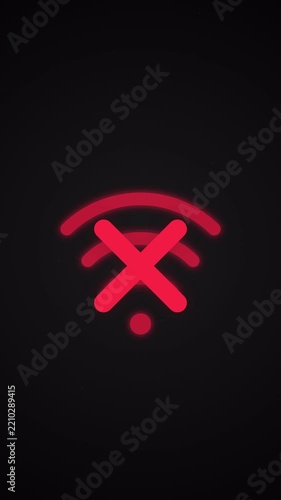 A Minimalist and Glowing Neon Blue Wi-Fi Symbol Centered Against a Dark, Slightly Textured Black Background, Featuring a Luminous Digital Aesthetic. Featuring Elements of No Wi-fi Signal, Rendered in 