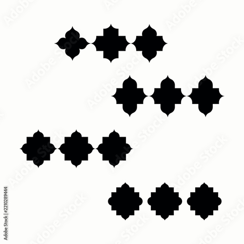 Black floral silhouettes arranged diagonally on a white background quatrefoil ornament pattern design decorative element