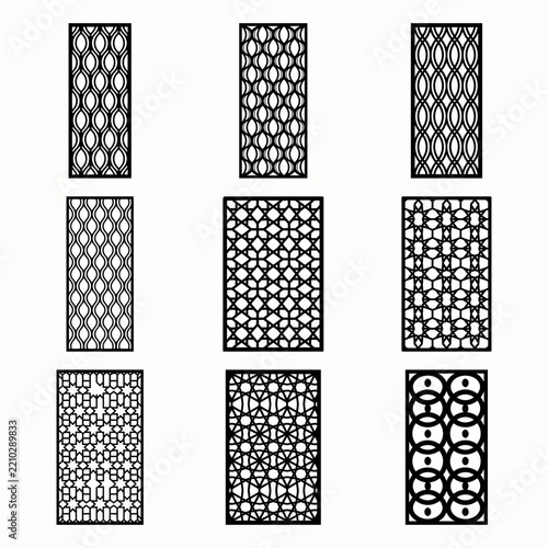 Geometric lattice patterns on a white background showcasing ornate vector designs arabesque architectural ornament design