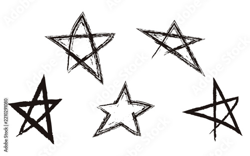 Hand drawn grunge star set, vector doodle outline star icons isolated on white background