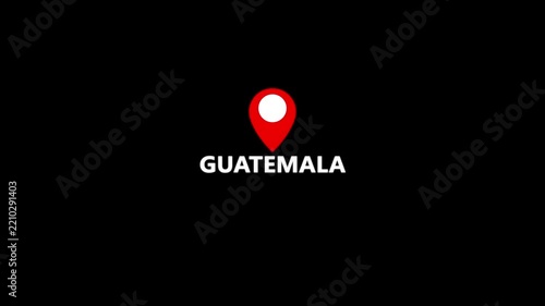 Guatemala Glowing Country Name Animation with Smooth Flicker Motion and Bright Location Icon Reveal.