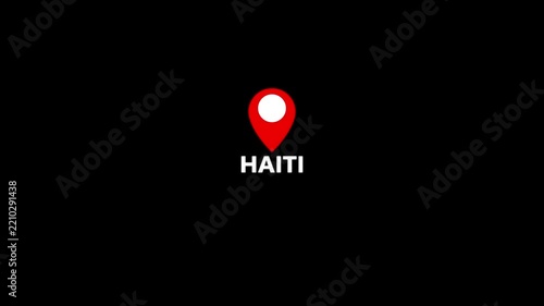 Abstract Haiti map location pin animation. Country location pin pointer icon animated on black background, GPS location tracking animation. 4K video