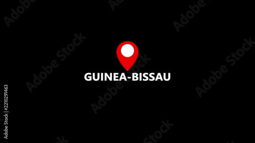 Clean location pin animation highlighting Guinea-Bissau on white background, smooth map marker motion for navigation and geographic visuals