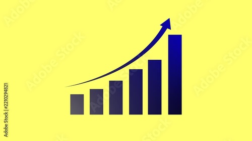 Black Business Growth Bar Chart Icon Animation Loop - Rising Financial Stock Market Bar Graph Symbol for Technology Motion Graphics Video on Yellow Background
